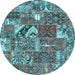 Round Patchwork Light Blue Transitional Rug, con2981lblu