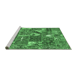 Sideview of Machine Washable Patchwork Emerald Green Transitional Area Rugs, wshcon2981emgrn