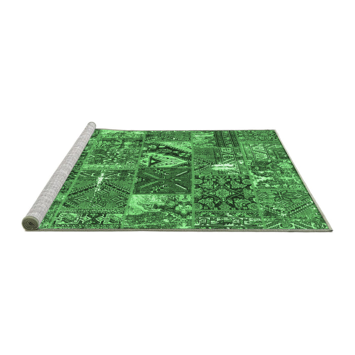 Sideview of Machine Washable Patchwork Emerald Green Transitional Area Rugs, wshcon2981emgrn