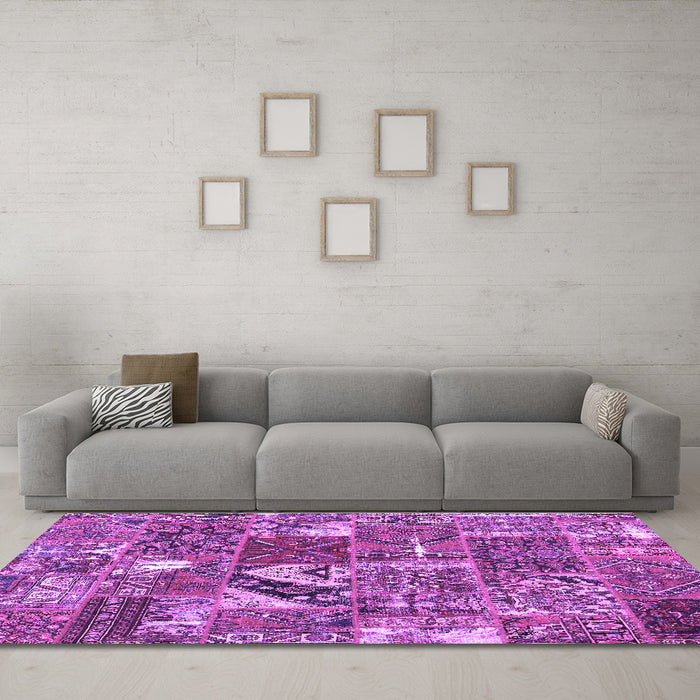 Machine Washable Patchwork Purple Transitional Area Rugs in a Living Room, wshcon2981pur