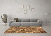 Machine Washable Patchwork Brown Transitional Rug, wshcon2981brn