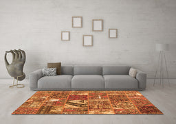Machine Washable Patchwork Orange Transitional Area Rugs in a Living Room, wshcon2981org