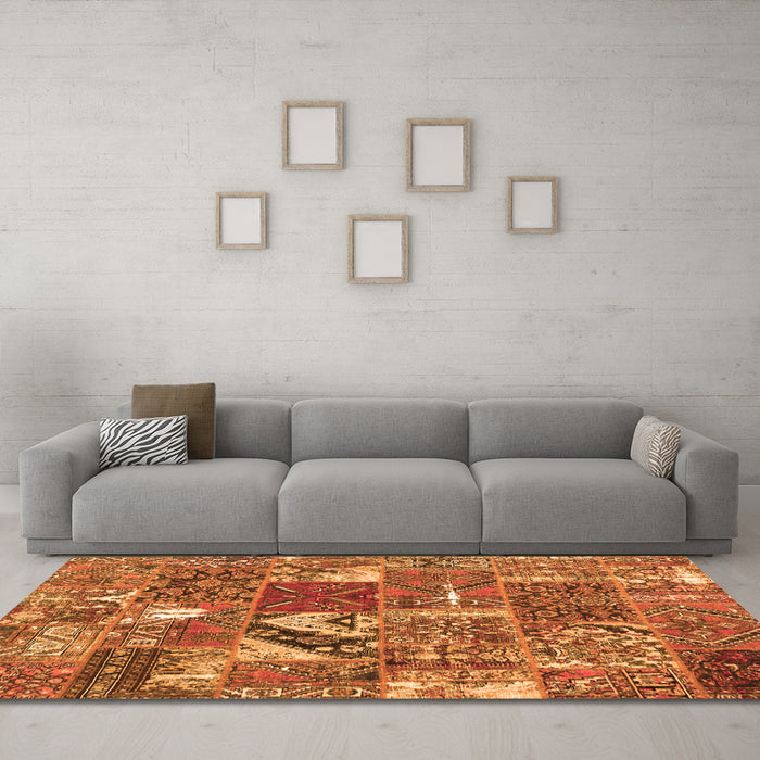 Machine Washable Patchwork Orange Transitional Area Rugs in a Living Room, wshcon2981org