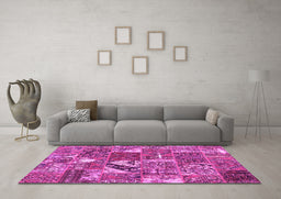 Machine Washable Patchwork Pink Transitional Rug in a Living Room, wshcon2981pnk