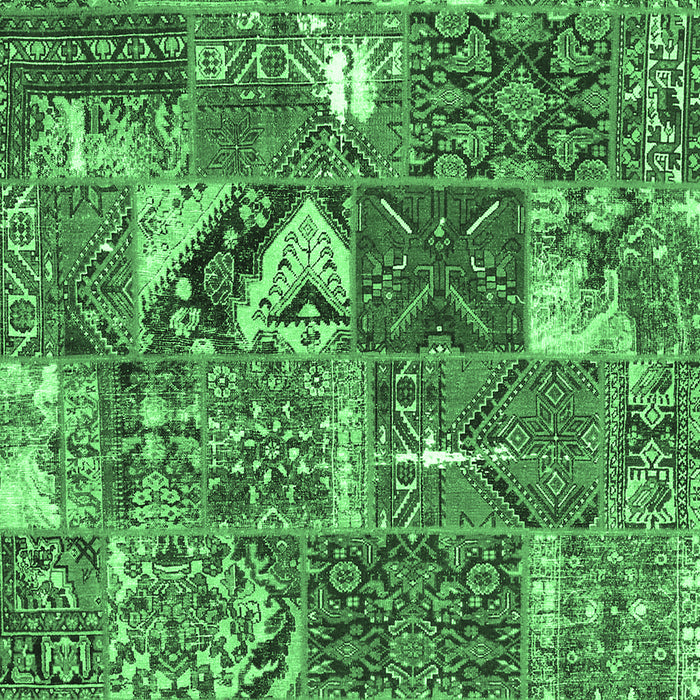 Machine Washable Patchwork Emerald Green Transitional Area Rugs, wshcon2981emgrn