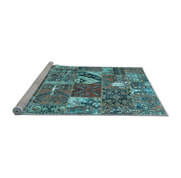 Sideview of Machine Washable Patchwork Light Blue Transitional Rug, wshcon2981lblu