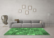 Machine Washable Patchwork Emerald Green Transitional Area Rugs in a Living Room,, wshcon2981emgrn