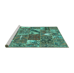 Sideview of Machine Washable Patchwork Turquoise Transitional Area Rugs, wshcon2981turq
