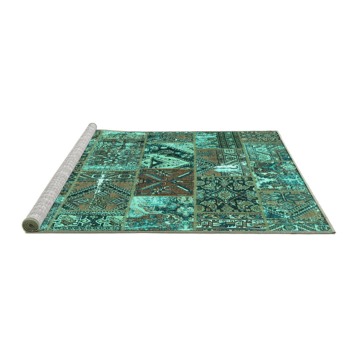 Sideview of Machine Washable Patchwork Turquoise Transitional Area Rugs, wshcon2981turq