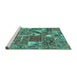 Sideview of Machine Washable Patchwork Turquoise Transitional Area Rugs, wshcon2981turq