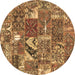 Round Patchwork Brown Transitional Rug, con2981brn