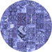 Round Machine Washable Patchwork Blue Transitional Rug, wshcon2981blu