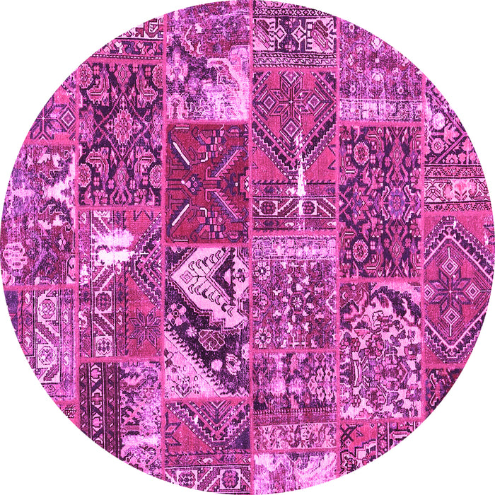 Round Patchwork Pink Transitional Rug, con2981pnk