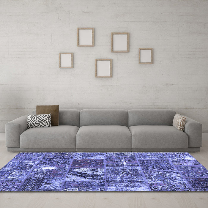 Machine Washable Patchwork Blue Transitional Rug in a Living Room, wshcon2981blu