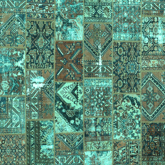 Square Machine Washable Patchwork Turquoise Transitional Area Rugs, wshcon2981turq
