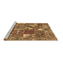 Sideview of Machine Washable Patchwork Brown Transitional Rug, wshcon2981brn