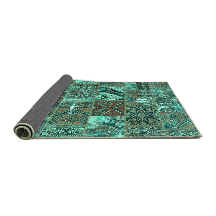 Sideview of Patchwork Turquoise Transitional Rug, con2981turq