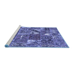 Sideview of Machine Washable Patchwork Blue Transitional Rug, wshcon2981blu