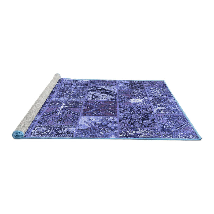 Sideview of Machine Washable Patchwork Blue Transitional Rug, wshcon2981blu