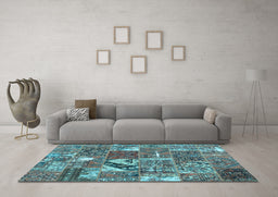Machine Washable Patchwork Light Blue Transitional Rug in a Living Room, wshcon2981lblu