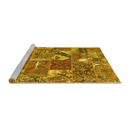 Sideview of Machine Washable Patchwork Yellow Transitional Rug, wshcon2981yw