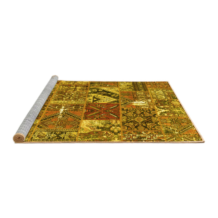 Sideview of Machine Washable Patchwork Yellow Transitional Rug, wshcon2981yw