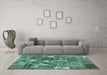 Machine Washable Patchwork Turquoise Transitional Area Rugs in a Living Room,, wshcon2981turq