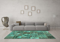 Machine Washable Patchwork Turquoise Transitional Rug, wshcon2981turq