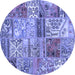 Round Patchwork Blue Transitional Rug, con2982blu