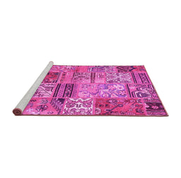 Sideview of Machine Washable Patchwork Pink Transitional Rug, wshcon2982pnk