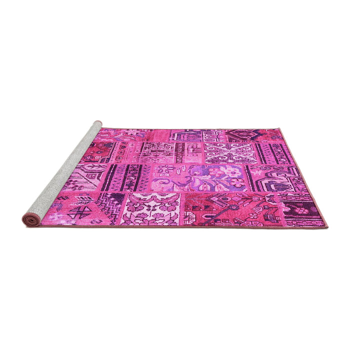 Sideview of Machine Washable Patchwork Pink Transitional Rug, wshcon2982pnk