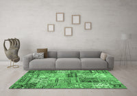 Machine Washable Patchwork Emerald Green Transitional Rug, wshcon2982emgrn