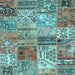 Square Machine Washable Patchwork Light Blue Transitional Rug, wshcon2982lblu