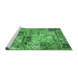 Sideview of Machine Washable Patchwork Emerald Green Transitional Area Rugs, wshcon2982emgrn