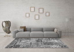 Machine Washable Patchwork Gray Transitional Rug in a Living Room,, wshcon2982gry