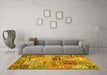 Machine Washable Patchwork Yellow Transitional Rug in a Living Room, wshcon2982yw