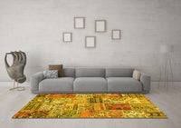 Machine Washable Patchwork Yellow Transitional Rug, wshcon2982yw