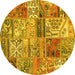 Round Patchwork Yellow Transitional Rug, con2982yw