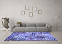 Machine Washable Patchwork Blue Transitional Rug, wshcon2982blu