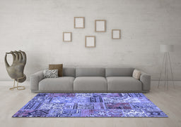 Machine Washable Patchwork Blue Transitional Rug in a Living Room, wshcon2982blu