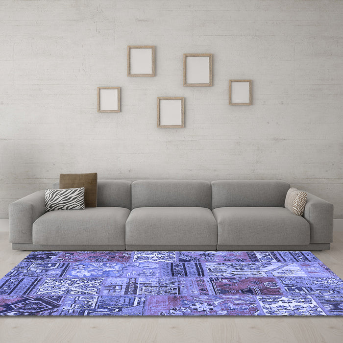 Machine Washable Patchwork Blue Transitional Rug in a Living Room, wshcon2982blu