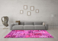 Machine Washable Patchwork Pink Transitional Rug, wshcon2982pnk