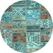 Round Patchwork Light Blue Transitional Rug, con2982lblu