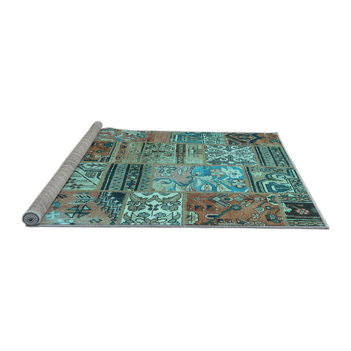 Sideview of Machine Washable Patchwork Light Blue Transitional Rug, wshcon2982lblu