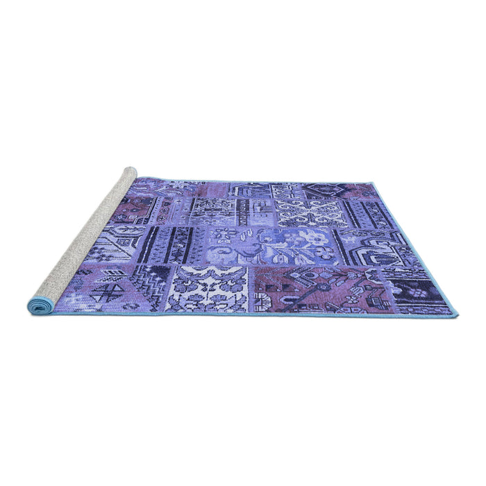 Sideview of Machine Washable Patchwork Blue Transitional Rug, wshcon2982blu