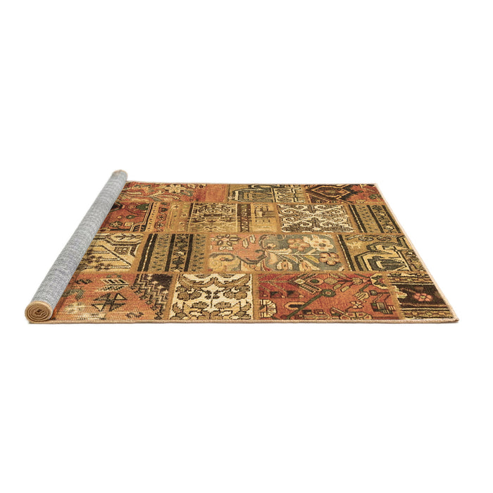 Sideview of Machine Washable Patchwork Brown Transitional Rug, wshcon2982brn