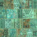 Square Patchwork Turquoise Transitional Rug, con2982turq