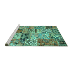 Sideview of Machine Washable Patchwork Turquoise Transitional Area Rugs, wshcon2982turq