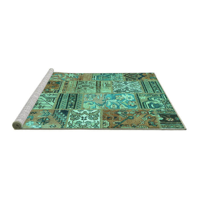 Sideview of Machine Washable Patchwork Turquoise Transitional Area Rugs, wshcon2982turq