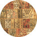 Round Patchwork Brown Transitional Rug, con2982brn